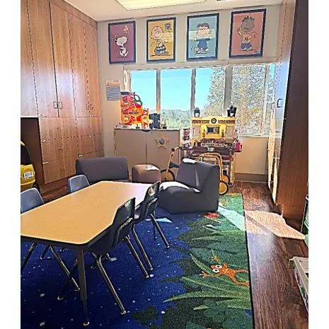 Photo caption: Peanuts characters: Snoopy, Charlie Brown, Lucy and Franklin bring joy and color to Antelope Valley Medical Center’s pediatric playroom.